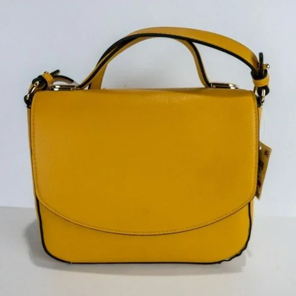 Alfani Mixed Media Metal Top Handle Satchel -Curry/Gold - Picture 2 of 4